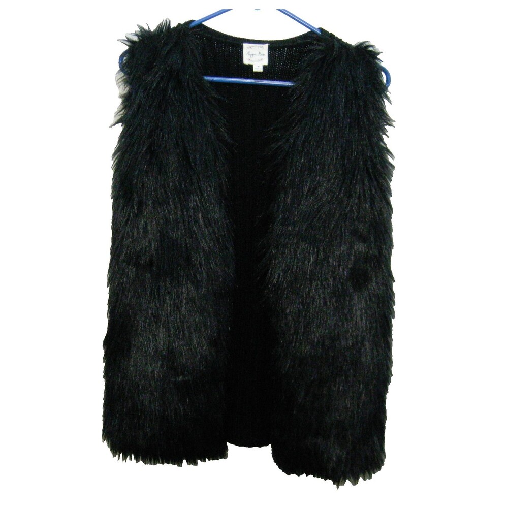 HIPPIE ROSE Women's (Size Medium) Black Sleeveless Faux Fur Flapper Fashion Vest